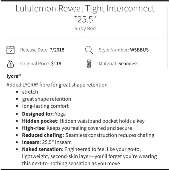 Lululemon Reveal Tight Interconnect 25.5" in Ruby Red Size 6 - Picture 3 of 3